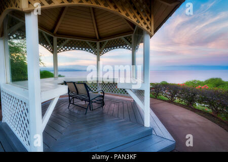 Gazibo and sunrise at Kohola Ranch, Hawaii . The Big Island Stock Photo
