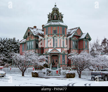 Port Townsend Starrett House, victorian house in winter snow. Stock Photo