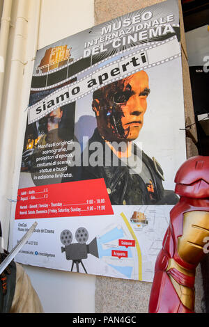 GENOVA, ITALY - MAY 4, 2016: Arnold Schwarznegger as Terminator poster, International cinema museum in Genova, Italy. Museum with collections about th Stock Photo
