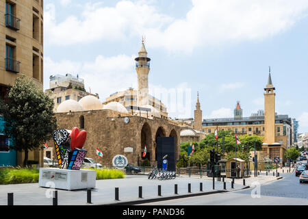 Mansour Assaf and Al Omari mosques in downtown Beirut Central District, Lebanon Stock Photo