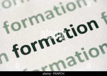 word formation printed on white paper macro Stock Photo