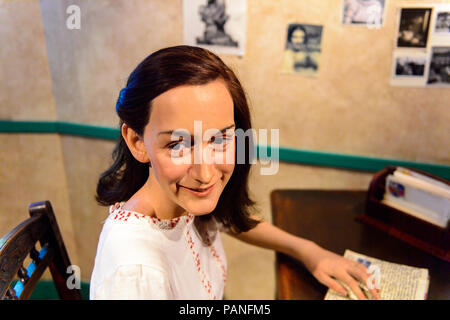 AMSTERDAM, NETHERLANDS - OCT 26, 2016: Anne Frank, Madame Tussauds wax museum in Amsterdam. One of the popular touristic attractions Stock Photo