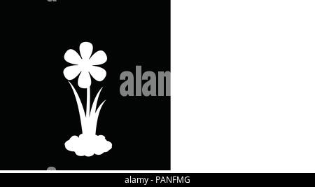 White silhouette of flower growing in soil isolated on black background. Vector illustration, icon, sign, template for design. Stock Vector