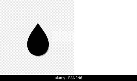 Black silhouette of falling drop icon isolated on transparent backgroind. Vector illustration, sign, symbol, label, logo, template for design. Stock Vector