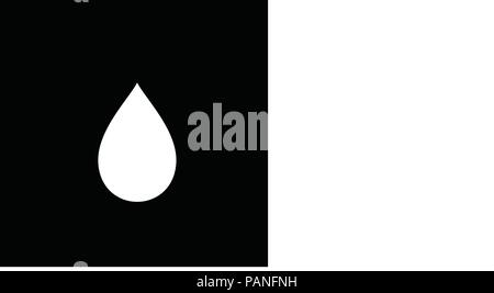 White silhouette of falling droplet icon isolated on black backgroind. Vector illustration, sign, symbol, label, logo, template for design. Stock Vector