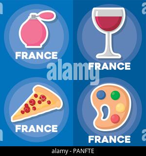 icon set of france over blue background, colorful design. vector illustration Stock Vector