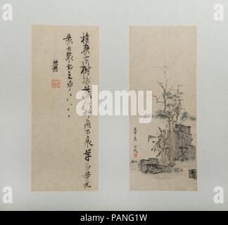 Landscapes, Figures, and Flowers. Artist: Chen Hongshou (Chinese, 1598-1652). Culture: China. Dimensions: Image: 8 3/4 × 3 5/8 in. (22.2 × 9.2 cm)  Inscription: 8 3/4 × 3 5/8 in. (22.2 × 9.2 cm). Date: dated 1618-1622.  This exquisite album, done when Chen Hongshou was between twenty and twenty-four, exhibits a broad range of subject matter and an extraordinarily fastidious brush style that attest to his reputation as a youthful prodigy. Not long after the album was completed, the noted connoisseur and artist Chen Jiru added his critical comments opposite several of the leaves in the album, a  Stock Photo