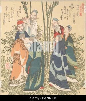 Seven Sages in the Bamboo Grove. Artist: Yashima Gakutei (Japanese, 1786?-1868). Culture: Japan. Dimensions: 8 1/8 x 7 5/16 in. (20.6 x 18.6 cm). Date: 19th century. Museum: Metropolitan Museum of Art, New York, USA. Stock Photo