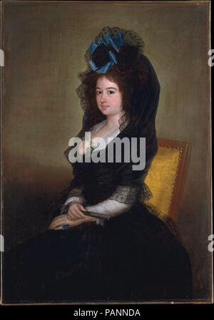 Narcisa Barañana de Goicoechea. Artist: Attributed to Goya (Francisco de Goya y Lucientes) (Spanish, Fuendetodos 1746-1828 Bordeaux). Dimensions: 44 1/4 x 30 3/4 in. (112.4 x 78.1 cm).  This painting first came to light in 1900, when it was lent to the large Goya exhibition in Madrid as the pendant to a portrait of the sitter's husband, Juan Bautista de Goicoechea y Urrutia. Juan Bautista was appointed Minister of War to Ferdinand VII in 1815 and in his portrait (now in the Staatliche Kunsthalle, Karlesruhe) wears the order of Charles III, received in the same year. He was apparently distantly Stock Photo