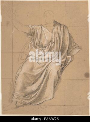 Study Of Drapery 1818 Black Chalk Heightened With White