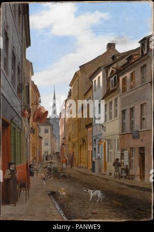 Parochialstrasse in Berlin. Artist: Eduard Gaertner (German, Berlin 1801-1877 Zechlin). Dimensions: 16 x 11 in. (40.6 x 27.9 cm). Date: 1831.  Gaertner is best known for chronicling the rapidly modernizing Berlin cityscape. This relatively intimate view, culminating in the city's oldest church, the Nikolaikirche, illustrates earlier modes of urban life with evident affection. Two other versions of the composition are known: one is in the Nationalgalerie, Berlin; the other was destroyed during the Second World War. Museum: Metropolitan Museum of Art, New York, USA. Stock Photo