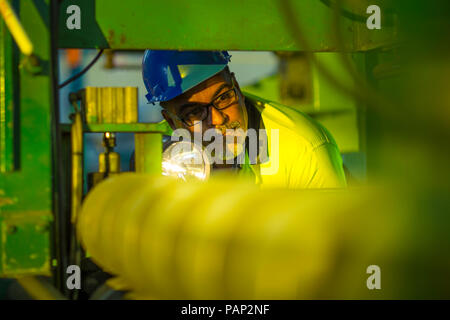 Engineer in industrial plant inspecting machines Stock Photo