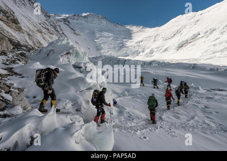 Nepal, Solo Khumbu, Everest, Sagamartha National Park, Mountaineers at Western Cwm Stock Photo