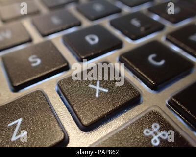 Laptop Keyboard letters and keys - close up and lit from below Stock Photo