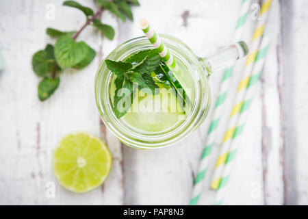 Organic cucumber water with mint and lime Stock Photo