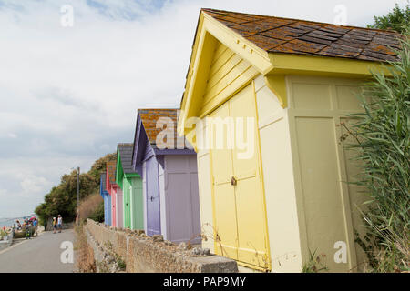 Colourful beach huts in Sandgate Folkestone Kent England Stock Photo