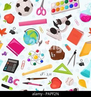 School doodle background. Vector seamless pattern from school elements hand drawn on white background. Back to school backdrop in sketch style. Stock Vector