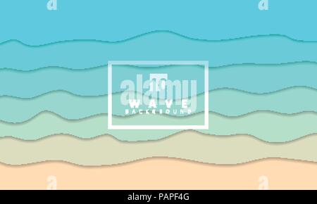 Abstract summer wave blue seacoast background paper cut style. Vector illustration Stock Vector
