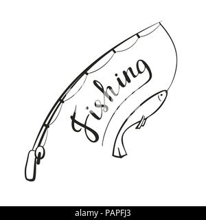 Fishing. Calligraphy inscription. Vector illustration. Fish on the hook. Stock Vector