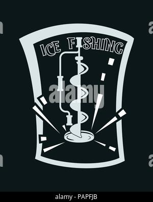 Ice fishing. Black and white vector illustration. Simple icon Stock Vector
