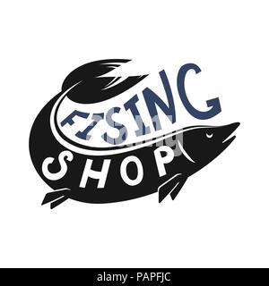Fish shaped silhouette. The emblem of the fishing shop. Vector illustration. Stock Vector