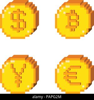 pixel 3D icons set Stock Vector