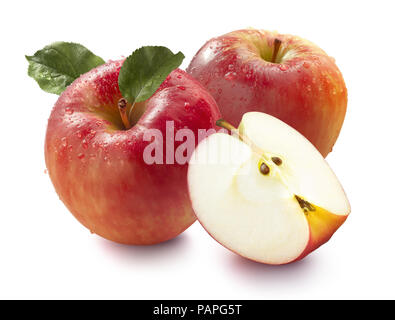 Red Wet Honey Crunch Apples And Quarters Isolated On White Background Horizontal For Package Deisgn Stock Photo Alamy