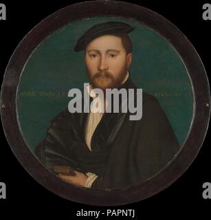 Portrait of a Man (Sir Ralph Sadler?). Artist: Workshop of Hans Holbein the Younger (German, Augsburg 1497/98-1543 London). Dimensions: Diameter 12 in. (30.5 cm). Date: 1535.  During his second sojourn in London (1532-43), Holbein catered primarily to Henry VIII's requests, but he also worked for many courtiers who were eager to have their portraits made by the king's painter. He began such commissions by capturing the likeness of the sitter on paper. This portrait of an unidentified twenty-eight-year-old man can be directly linked to a preparatory study (Royal Collection, Windsor Castle). The Stock Photo