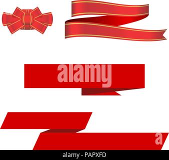 Red Ribbon, Bow and Ribbon Banners. Vector Design Elements Set for You Design Stock Vector