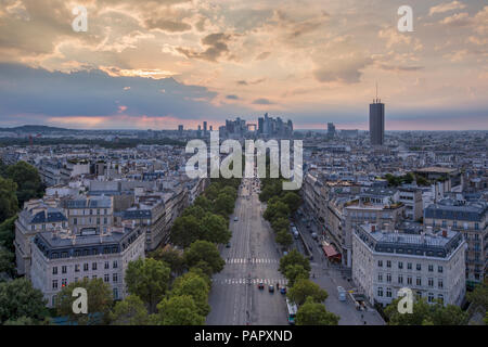 France, Paris, La Defense and city view in the evening Stock Photo