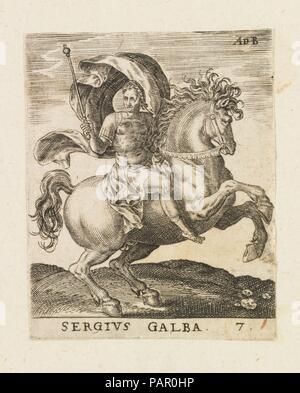 Sergius Galba from Twelve Caesars on Horseback. Artist: Abraham de Bruyn (Flemish, Antwerp 1540-1587 Cologne (?)). Dimensions: Sheet: 2 5/16 × 1 7/8 in. (5.9 × 4.7 cm). Date: ca. 1565-1587. Museum: Metropolitan Museum of Art, New York, USA. Stock Photo
