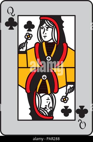 color queen clubs card casino game Stock Vector