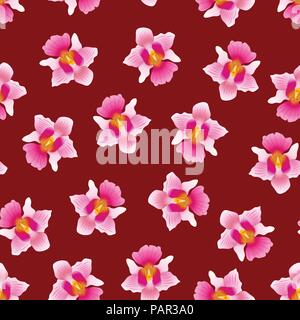 Pink Vanda Miss Joaquim Orchid on Red Background. Singapore National Flower. Vector Illustration. Stock Vector