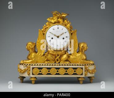 Mantel clock (pendule de cheminée). Culture: French, Paris. Designer: Designed by François Joseph Belanger (French, Paris 1744-1818 Paris). Dimensions: Overall: 21 × 21 1/2 × 6 1/4 in. (53.3 × 54.6 × 15.9 cm). Maker: and Pierre Henry, called Henry Lepaute (1749-1806); Case attributed to Pierre Gouthière (French, Bar-sur-Aube 1732-1813/14 Paris); Movement by the workshop of Jean-Baptiste Lepaute (French, 1727-1802). Modeler: Possibly by Louis Simon Boizot (French, Paris 1743-1809 Paris). Date: ca. 1783.  Capturing daily life in the French capital on the eve of the Revolution, the playwright Lou Stock Photo