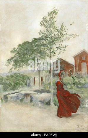 Larsson  Carl - a Gust of Wind (Stina) 1 Stock Photo