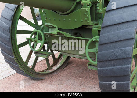 Wheels of the old Russian gun in the state Museum of St. Petersburg. Stock Photo