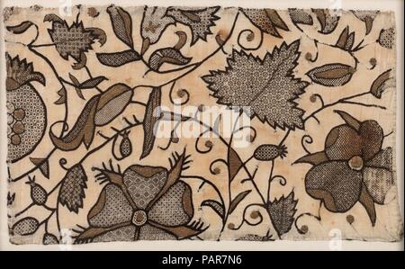 Fragment of Blackwork. Culture: British. Dimensions: Overall: 8 1/2 × 14 1/4 in. (21.6 × 36.2 cm). Date: ca. 1590. Museum: Metropolitan Museum of Art, New York, USA. Stock Photo