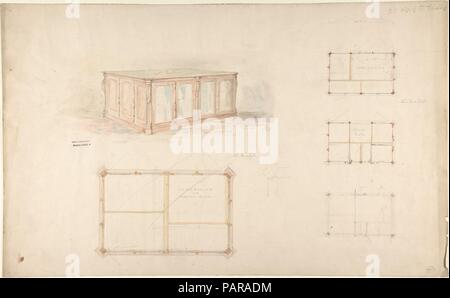 Design for desk and/or portfolio cabinet. Artist: John Gregory Crace (British, London 1809-1889 Dulwich) , and Son. Dimensions: sheet: 13 1/16 x 21 1/8 in. (33.1 x 53.7 cm). Date: 19th century. Museum: Metropolitan Museum of Art, New York, USA. Stock Photo