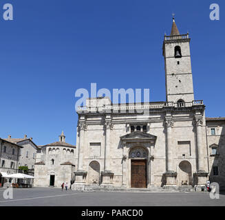 ASCOLI PICENO, ITALY - JUNE 02, 2014: the Cathedral of St. Emidio in Arringo Square is the oldest monumental square of the city of Ascoli Piceno. Near Stock Photo