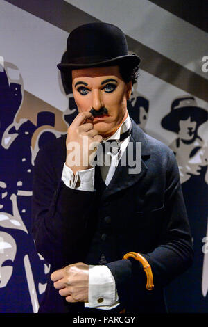 AMSTERDAM, NETHERLANDS - OCT 26, 2016: Sir Charles Spencer Charlie Chaplin, an English comic actor, filmmaker, Madame Tussauds wax museum in Amsterdam Stock Photo