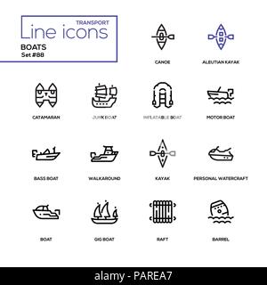 Boats - modern line design icons set Stock Vector