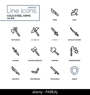 Cold steel arms - modern line design icons set Stock Vector