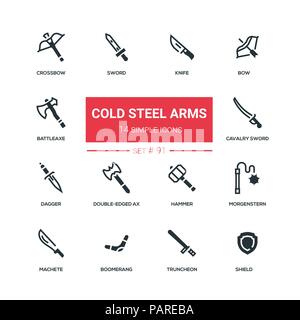 Cold steel arms - flat design style icons set Stock Vector
