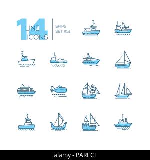 Water transport - thin line design icons set Stock Vector