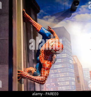 AMSTERDAM, NETHERLANDS - JUN 1, 2015: Spiderman in the Madame Tussauds museum in Amsterdam. Spider man is a fictional character created by Stan Lee Stock Photo