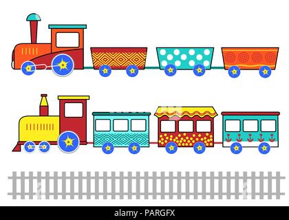 Cute kids trains. Cartoon vector set for kids backgrounds Stock Vector