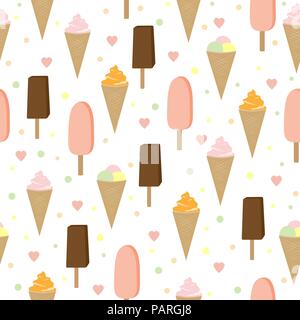 Icecream seamless background. Vector ice cream illustration for kids or other cute textile Stock Vector