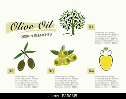 Infographic get olive oil. Pictures for four steps, the olive tr Stock Vector