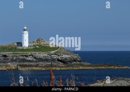 Godrevy Lighthouse,built by Trinity House in 1859 marking a dangerous reef off St. Ives called the Stones. Cornwall. UK. Stock Photo