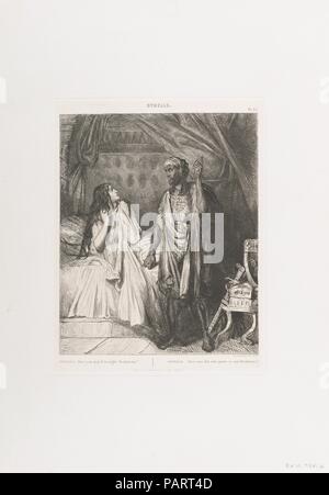 'Have you pray'd tonight, Dedesmona?': plate 12 from Othello (Act 5, Scene 2). Artist: Théodore Chassériau (French, Le Limon, Saint-Domingue, West Indies 1819-1856 Paris). Dimensions: plate: 12 5/8 x 9 11/16 in. (32 x 24.6 cm)  image: 10 7/8 x 9 in. (27.6 x 22.9 cm). Series/Portfolio: Suite of fifteen prints: Shakespeare's Othello / Quinze Esquisses à l'eau forte dessinées et gravées par Théodore Chasseriau. Subject: William Shakespeare (British, Stratford-upon-Avon 1564-1616 Stratford-upon-Avon). Date: etched 1844, reprinted 1900.  In 1844 Eugène Piot commissioned the young Chassériau to prep Stock Photo